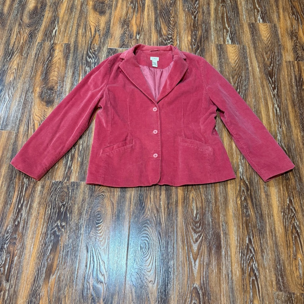 L.L. Bean 16 Petite Blazer Women Pink Red Corduroy Button Lined Jacket YR82